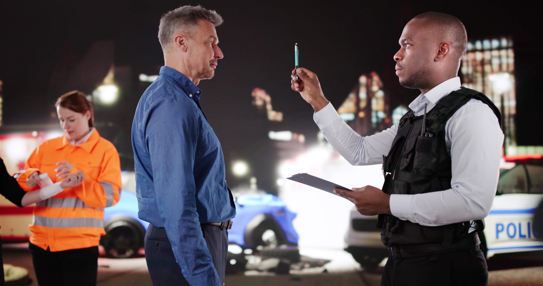 Officer administering a field sobriety exercise for law enforcement BAC training